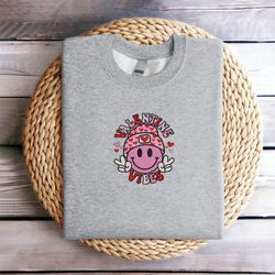 embroidered valentines vibe sweatshirt embroidered smiley face valentine sweatshirt retro valentine sweater crewneck shi