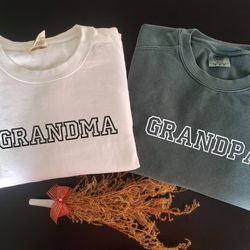 comfort colors custom embroidered grandma grandpa sweatshirt with grandkids names on sleeve, mom dad crewneck, mothers d