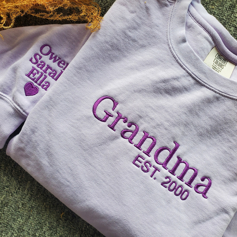 Comfort Colors® Custom Embroidered Grandma Sweatshirt With Grandkids Names On Sleeve, Grandma EST Sweatshirt, Mothers Day Gift For Grandma.jpg