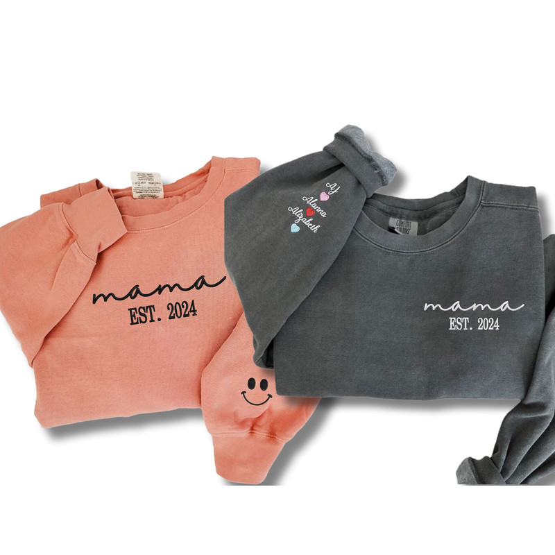 Comfort Colors® Custom Embroidered Mama Est 2024 Sweatshirt, Mama Est Sweatshirt With Kid Name, Mama Crewneck Embroidered, Mom And Son Gift.jpg