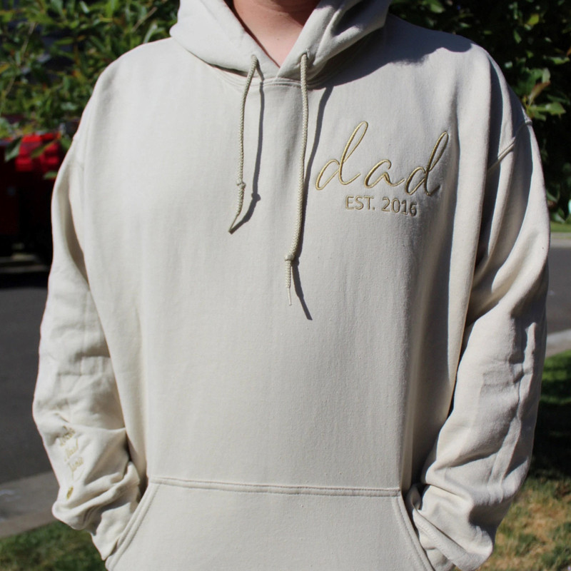 Custom Embroidered Dad Sweatshirt With Kids Names On Sleeve, Dad Sweater Embroidered, Daddy Crewneck Sweatshirt, Gift For New Dad.jpg