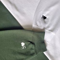 custom embroidered initial heart sweatshirt, couple embroidered sweatshirt, initial on sleeve, anniversary crewneck for