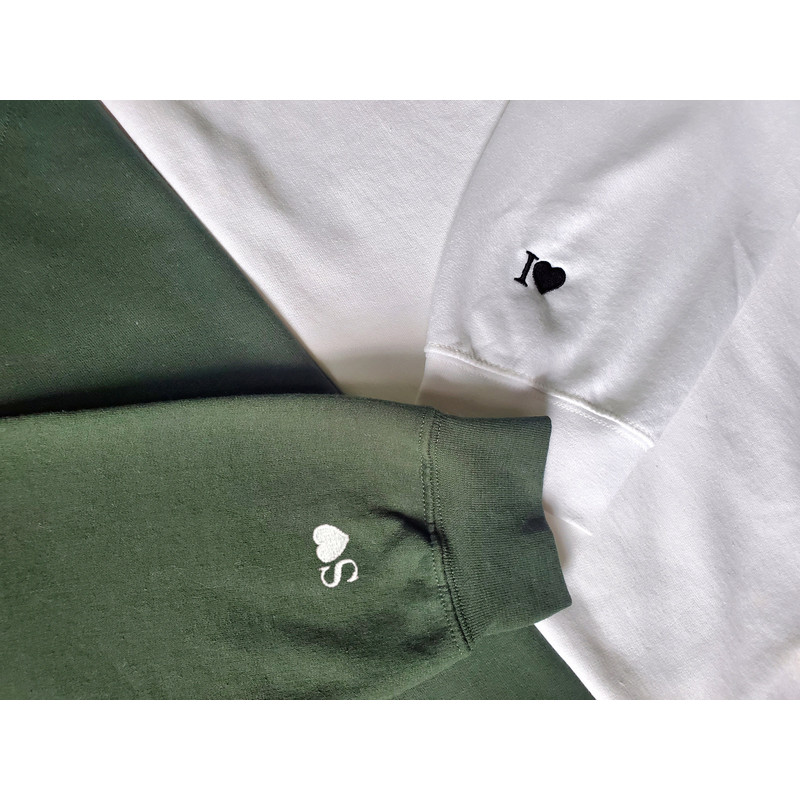 Custom Embroidered Initial Heart Sweatshirt, Couple embroidered sweatshirt, Initial On Sleeve, Anniversary Crewneck For Couple, Couple Shirt.jpg