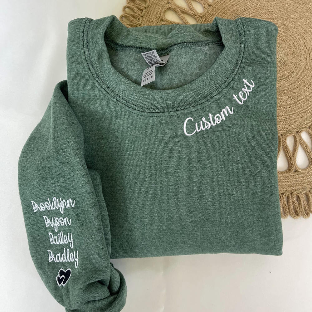 Custom Embroidered Mama Grandma Gigi or Any Text on Neckline Sweatshirt, Names on Sleeve,Personalized Gift for Mom Mother Momma Nana Sweater 1.jpg