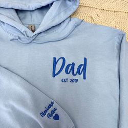 dad embroidered sweatshirt, dad hoodie, dad est embroidered with kids names and heart on sleeve, unique gifts for dad, n