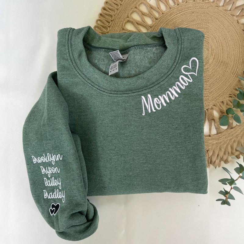 Momma Sweatshirt with Kid Name on Sleeve, Custom Embroider Momma Sweatshirt, Personalized Gift for Momma, New Momma Sweater Birthday Gift.jpg