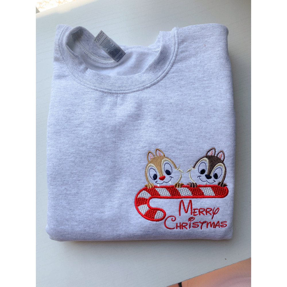 Chip and Dale Merry Christmas Embroidered Sweatshirt Disney Christmas Embroidered Crewneck.jpg