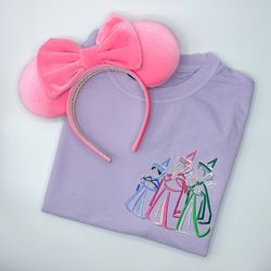 flora fauna and merriweather fairies embroidered shirt disney princess aurora embroidered shirt sleeping beauty shirt