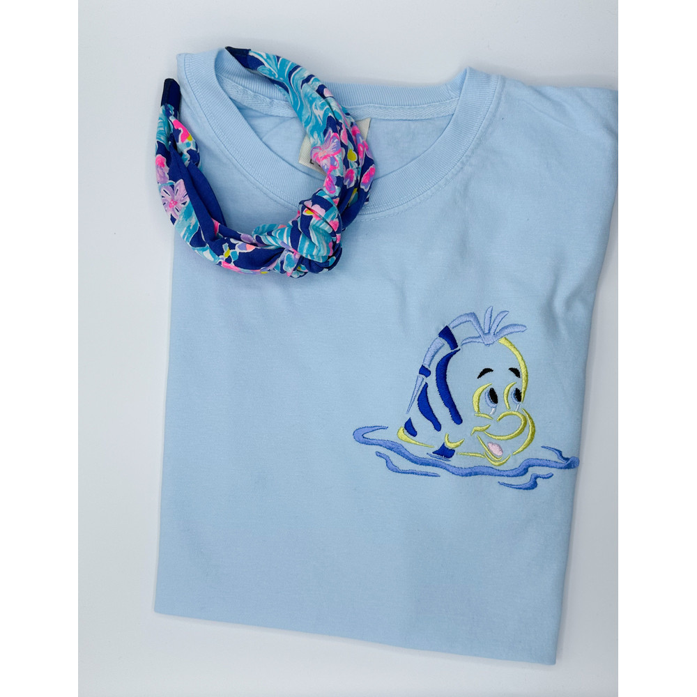 Flounder Embroidered T-shirt Disney Little Mermaid Embroidered T-shirt Disney World Disneyland Embroidered T-shirt.jpg