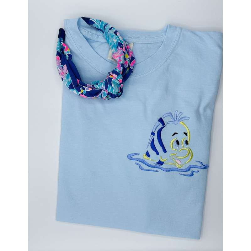 Flounder Embroidered T-shirt Disney Little Mermaid Embroidered T-shirt Disney World Disneyland Embroidered T-shirt.jpg