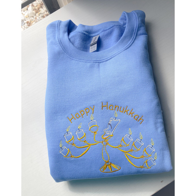 Happy Hanukkah Lumiere Embroidered Sweatshirt  Disney Hanukkah Embroidered Shirt.jpg