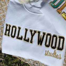 hollywood studios metallic patch embroidered sweatshirt   embroidered sweatshirt  disney embroidered crewneck