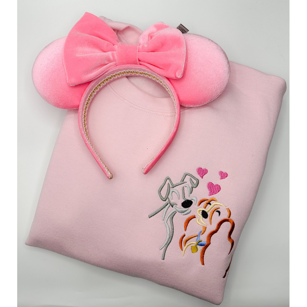 Lady and Tramp Valentine Embroidered Sweatshirt Heart Embroidered Shirt Disney Embroidered Crewneck.jpg