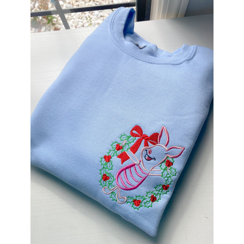 Piglet Christmas Wreath Embroidered Shirt Disney Christmas Embroidered Sweatshirt.jpg