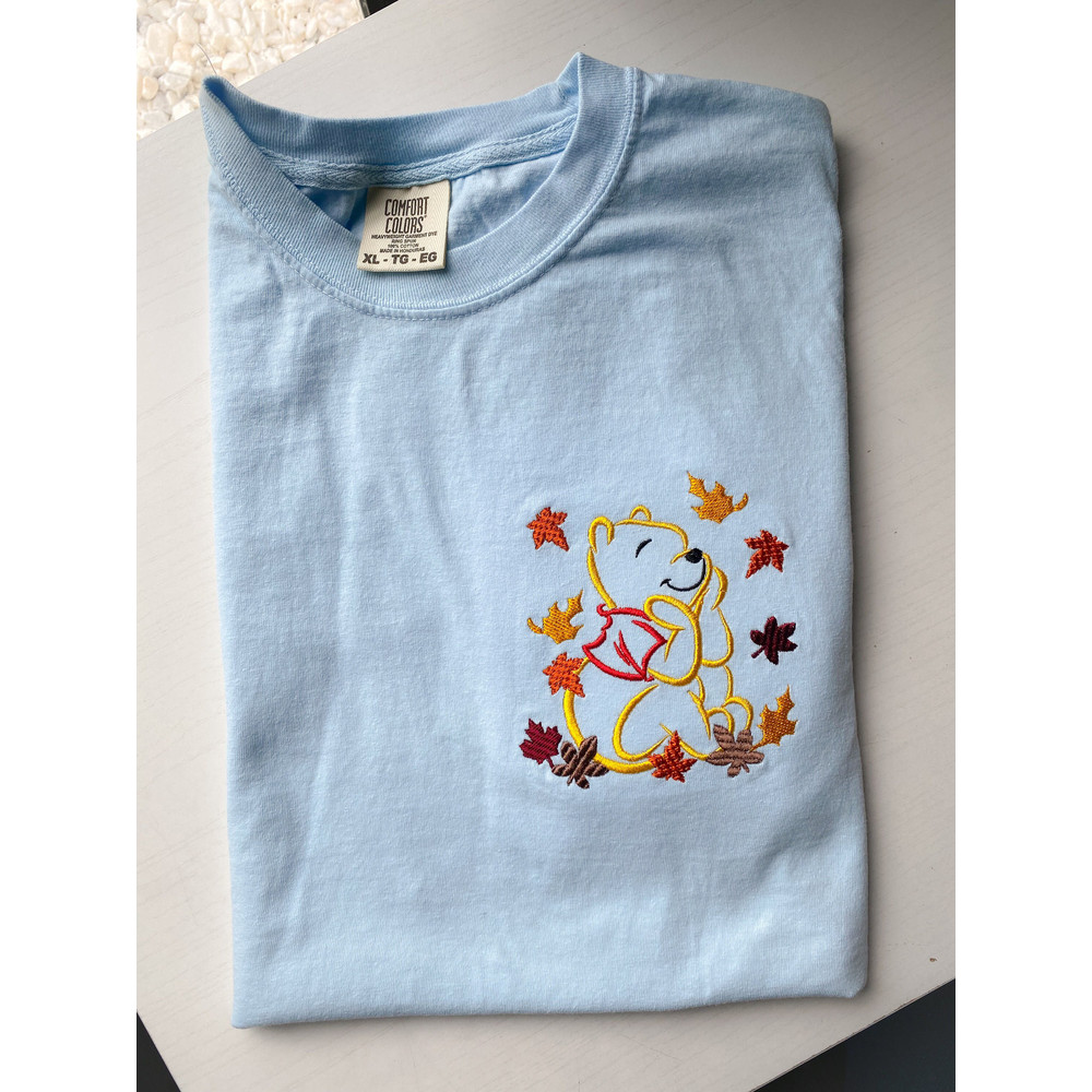 Pooh in Fall Embroidered Shirt Disney Halloween Embroidered T-Shirt Disney Autumn Fall Embroidered T-Shirt.jpg