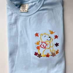 pooh in fall embroidered shirt disney halloween embroidered t-shirt disney autumn fall embroidered t-shirt