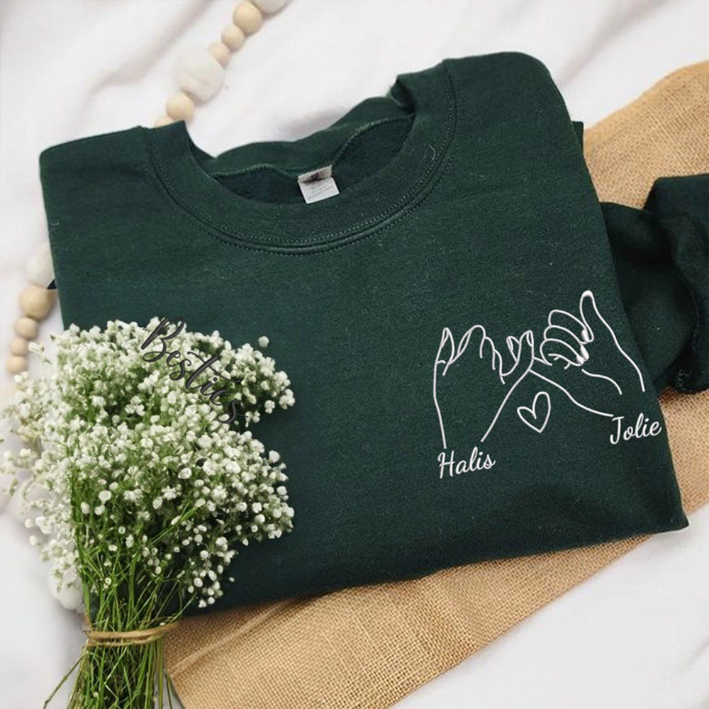 Custom Best Friends Sweatshirt with EMBROIDERED Pinky Promise on Sleeve, Besties Sweatshirt, Matching Hoodies for Best Friends.jpg