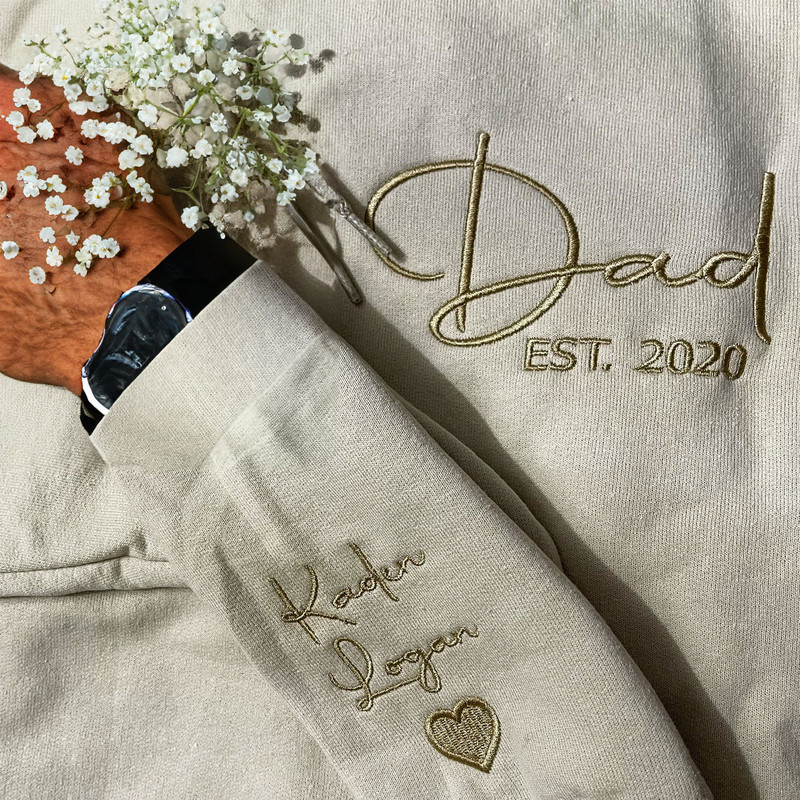 Custom Dad Est Hoodie With Kids Names, EMBROIDERED Neutral Papa Sweatshirt, Father's Day Gift for Dad.jpg