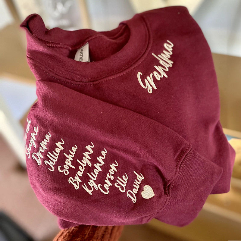 Custom Embroidered Grandma Sweatshirt with Kids Name on Sleeve, Nana Sweatshirt, Minimalist Momma Sweater, Christmas Gift for Mom.jpg