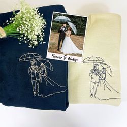 embroidered custom portrait from photo sweatshirt, outline photo shirt, matching hoodies for couple, one year anniversar