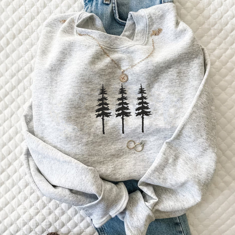 Pine Tree EMBROIDERED Sweatshirt, Trees Nature Hoodie, Christmas Crewneck, Fall Shirt.jpg