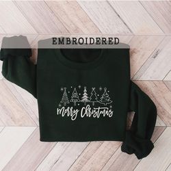 christmas trees embroidered sweatshirt, merry christmas crewneck, cute winter sweater, holiday crewneck, christmas gift