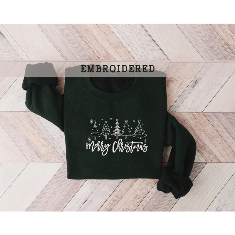 Christmas Trees Embroidered Sweatshirt, Merry Christmas Crewneck, Cute Winter Sweater, Holiday Crewneck, Christmas Gift For Her.jpg