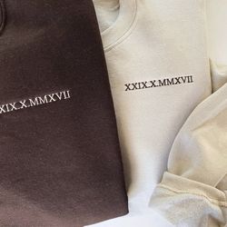 custom embroidered roman numeral sweatshirt, couples gift, couples crewneck sweatshirt, personalized date, valentines da