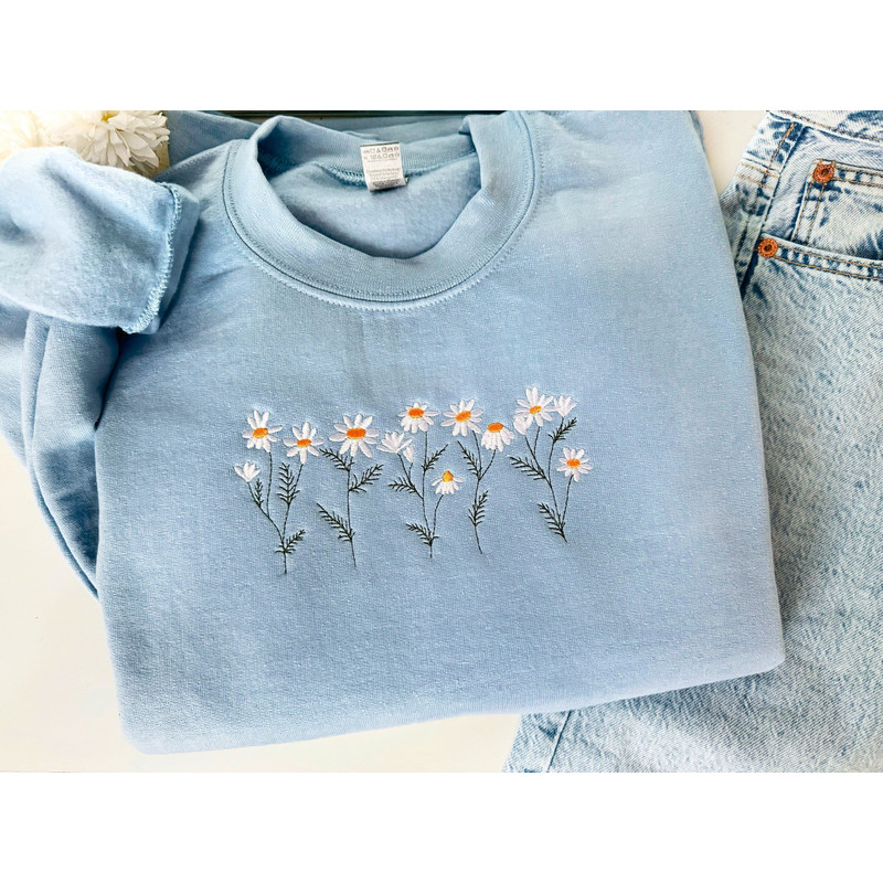 Daisy Embroidered Sweatshirt, Flower Sweatshirt, Gift For HerBestfriend, Floral Crewneck, Cute Embroidered Shirt, Embroidered Wildflower.jpg
