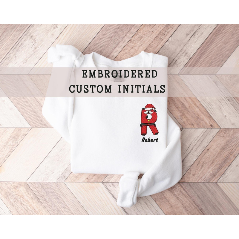 Embroidered Christmas Custom Name Initial Sweatshirt, Xmas Matching Pajama, Family Christmas Sweater, Personalized Christmas Couple Matching.jpg
