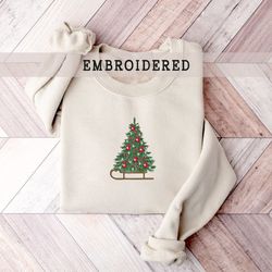 embroidered christmas tree sweatshirt, holiday sweatshirt, winter sweater, merry christmas santa gift sweatshirt, christ