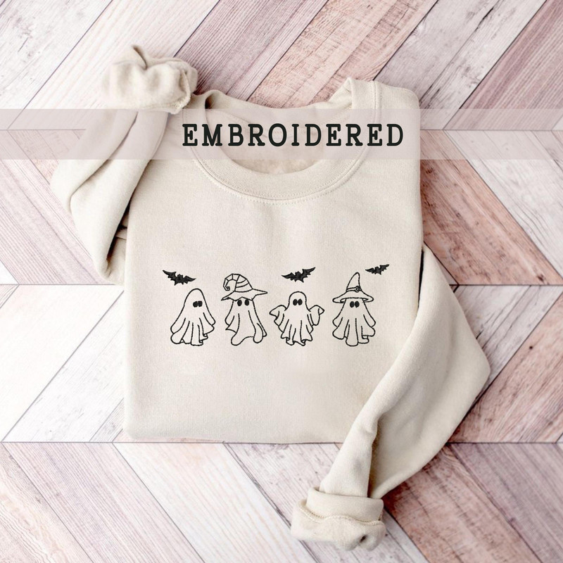 Embroidered Ghost Sweatshirt, Spooky Season Embroidered Sweatshirt, Halloween Shirt, Cute Ghost Crewneck, Halloween Ghost Pullover.jpg