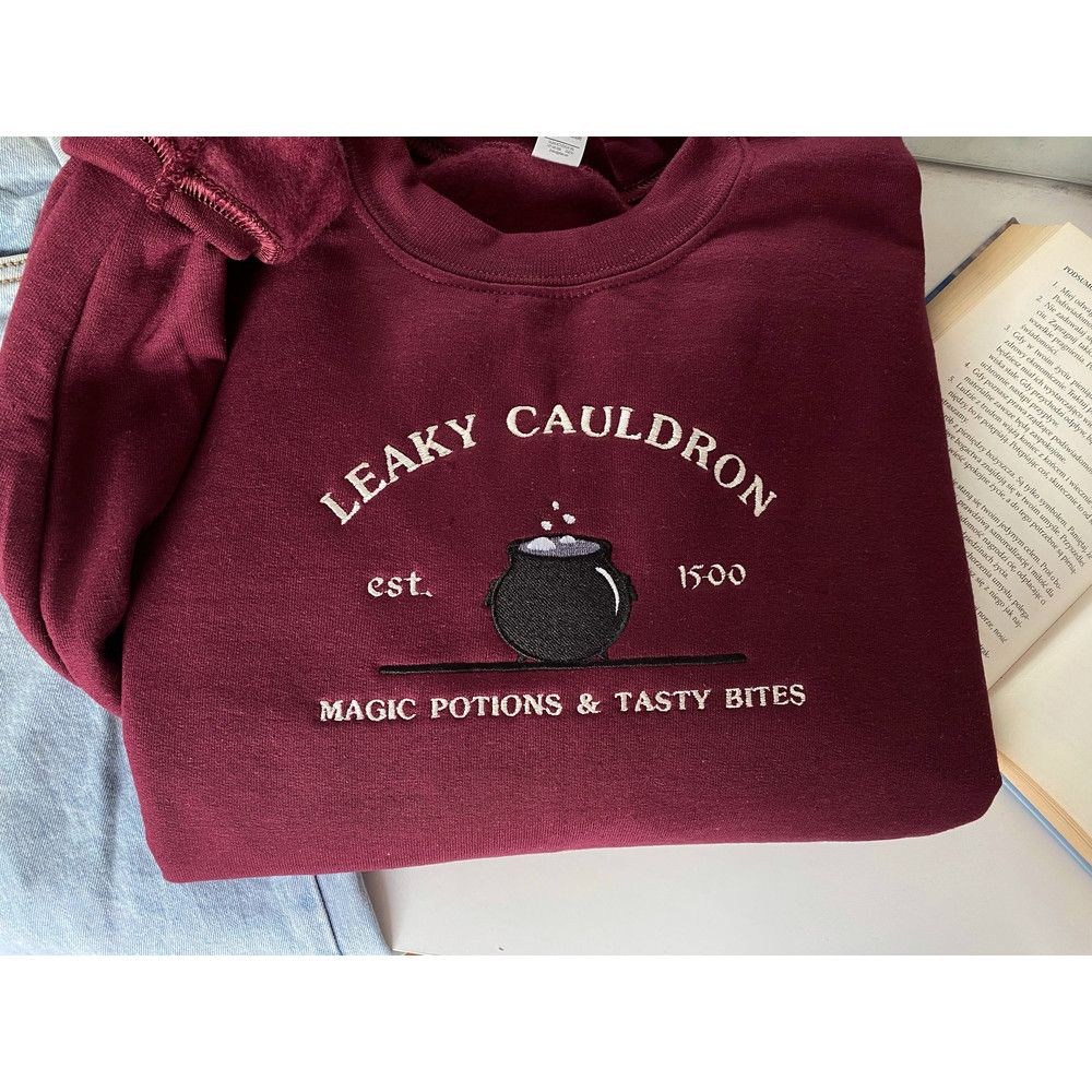 Embroidered Leaky cauldron , Wizard Book Shop, Harry Sweater, Universal Trip Sweater, Wizard Sweatshirt, Book Nerd Sweater, Potter.jpg