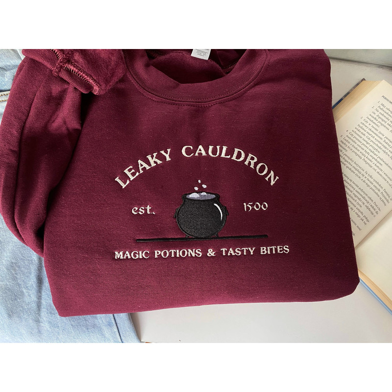 Embroidered Leaky cauldron , Wizard Book Shop, Harry Sweater, Universal Trip Sweater, Wizard Sweatshirt, Book Nerd Sweater, Potter.jpg