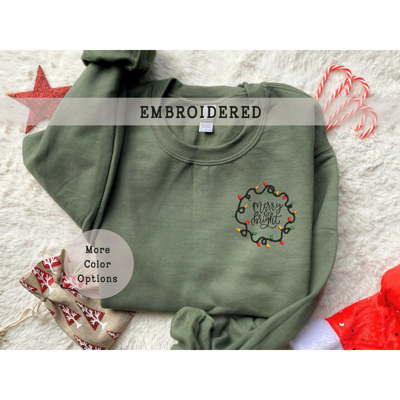 Embroidered Merry and Bright Sweatshirt, Holiday Sweater, Family Crewneck, Xmas Sweatshirt, Christmas Gift For Her, Holiday 2023.jpg
