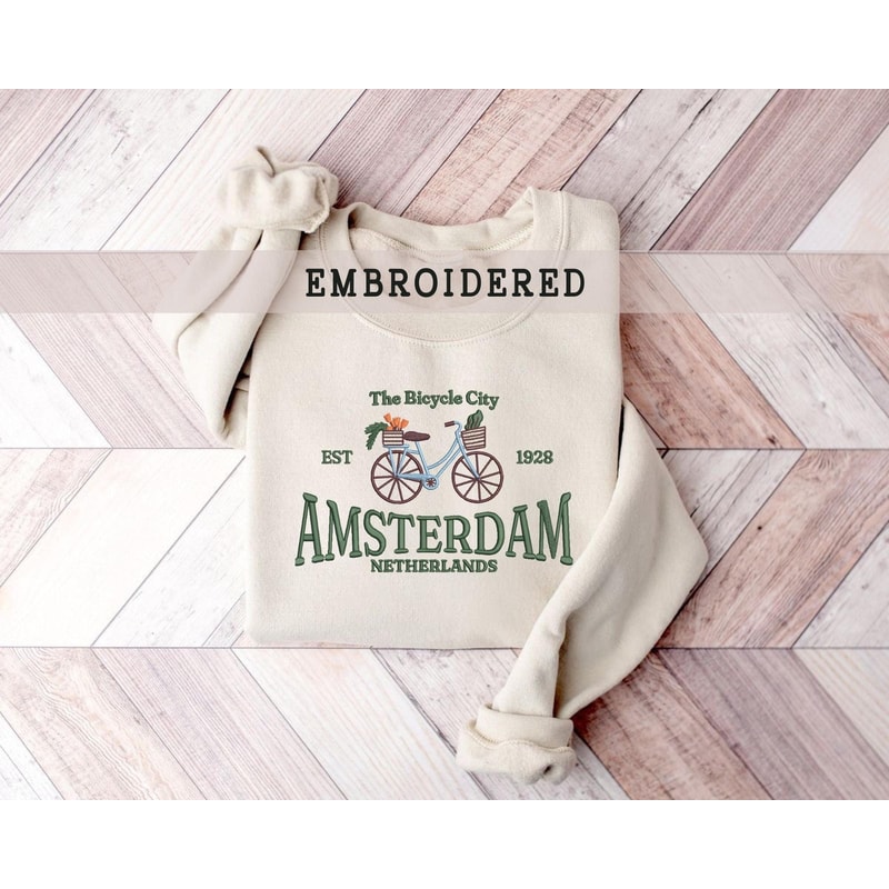 Embroidered Netherlands Crewneck, Gift For Her, Amsterdam Sweater, Embroidered Sweatshirt, Oversized Sweatshirt, Location City Sweater 1.jpg
