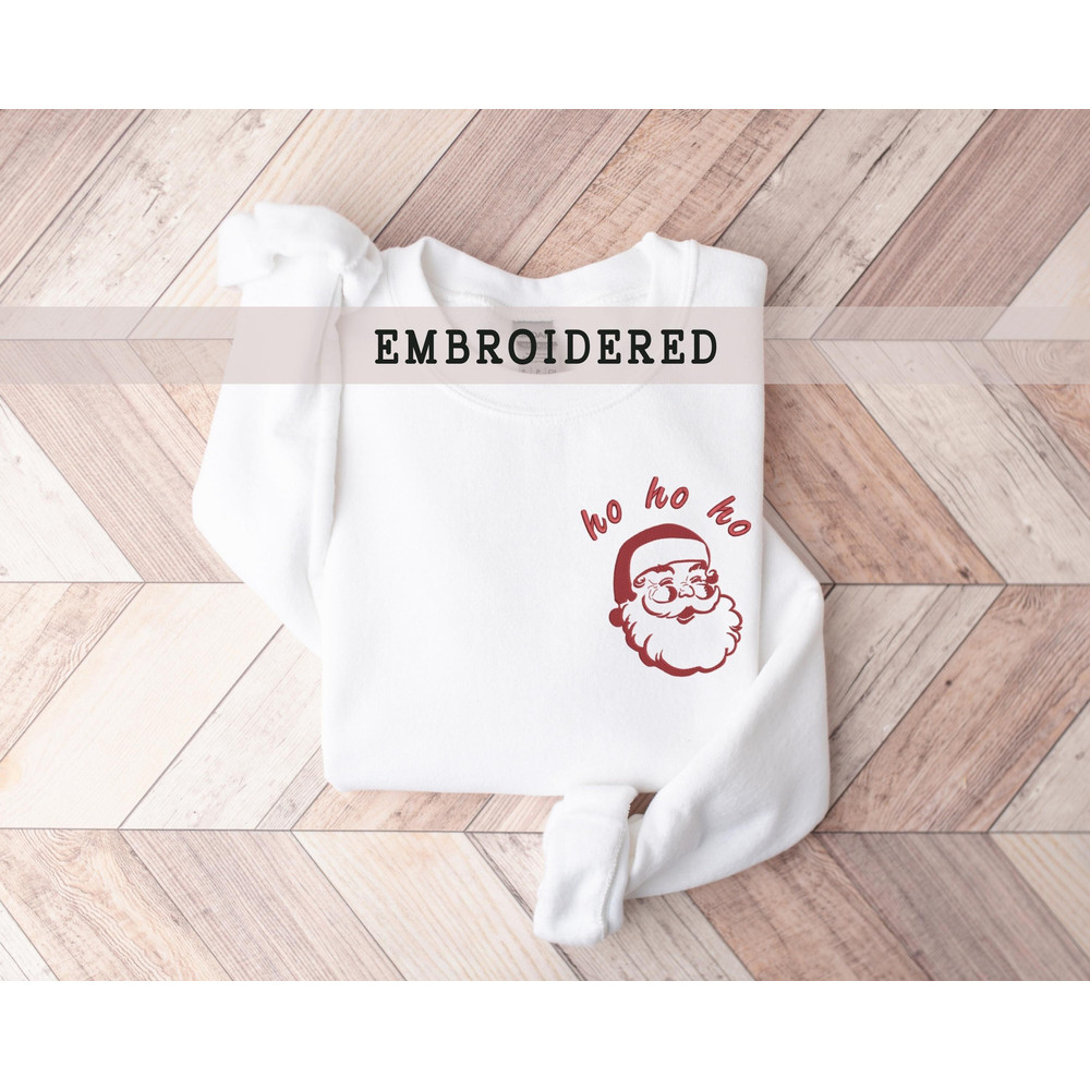 Embroidered Retro Santa Sweatshirt, Santa Claus Crewneck, Womens Sweater, Xmas Gift, Merry Christmas, Minimalist Embroider Pullover,.jpg