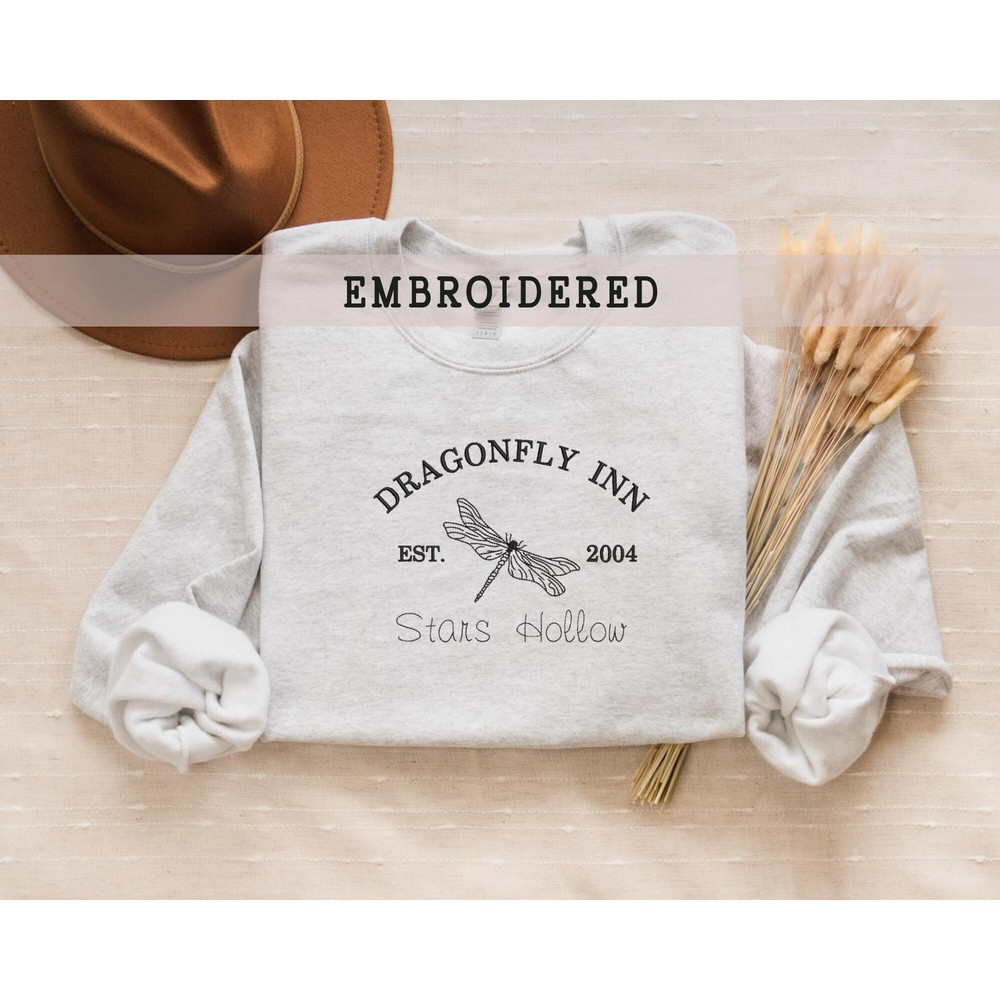 Embroidered Stars Hollow Sweatshirt, Stars Hollow Connecticut, Dragonfly Lover Crewneck, Fall Embroidered Sweater, Gilmore Girls Sweatshirt.jpg