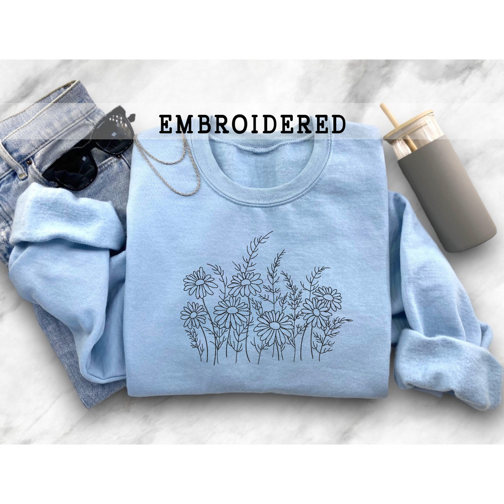 Embroidered Wildflower Sweater, Floral Sweatshirt, Floral Embroidery, Wildflower Sweatshirt, Botanical Sweatshirt, Embroider Cottagecore.jpg