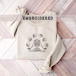halloween embroidered skeleton sweatshirt, funny embroidered halloween pullover , embroidered crewneck, spooky season, f