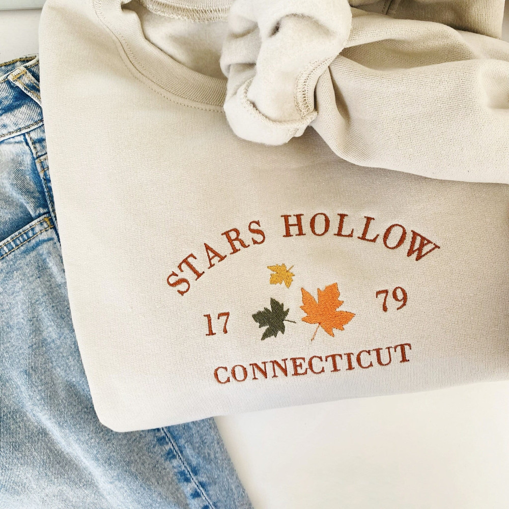 Stars Hollow Connecticut Sweatshirt, Cozy Fall Sweatshirt, Stars Hollow Embroidered Sweatshirt, Gilmore Merch, Fall Embroidered Sweatshirt 1.jpg