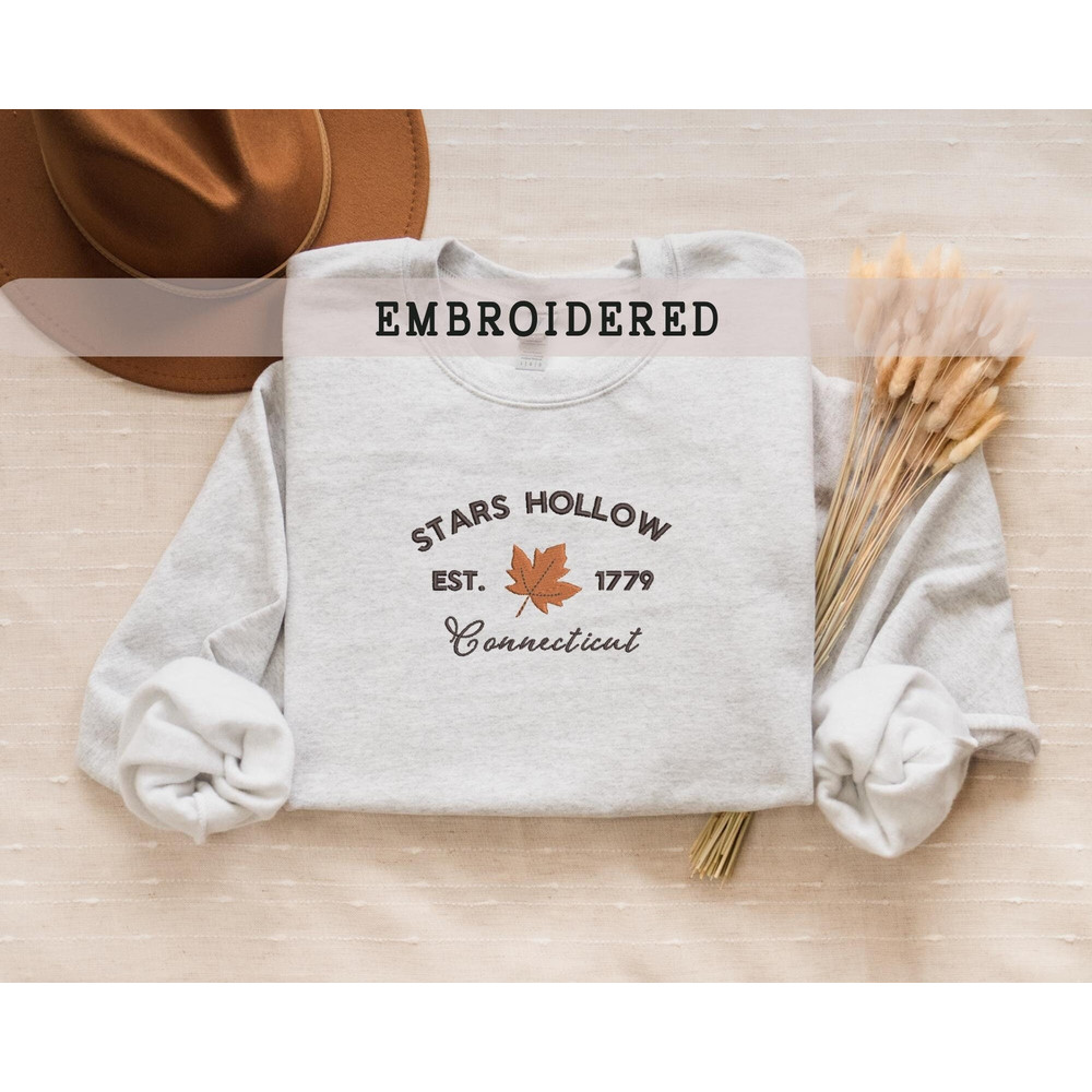Stars Hollow Connecticut Sweatshirt, Cozy Fall Sweatshirt, Stars Hollow Embroidered Sweatshirt, Gilmore Merch, Fall Embroidered Sweatshirt 2.jpg