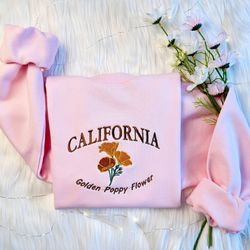 california state embroidered sweatshirt  golden poppy flower embroidered hoodie  california flower sweater  flower crew