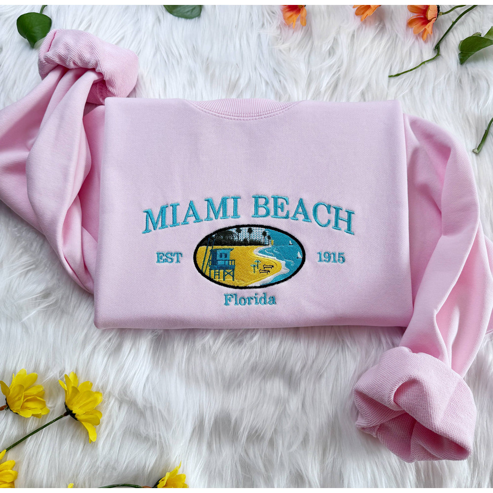 Embroidered Miami Beach Sweatshirt, Florida Embroidered Hoodie, Embroidered Miami, Embroidered State Crew Neck Sweatshirt, T-shirt, Hoodie.jpg