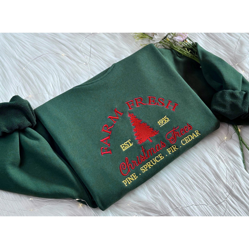Farm Fresh Embroidered Sweatshirt Christmas Trees Embroidered Hoodie Pine. Spruce. Fir. Ceder Sweater Crew Neck Sweatshirt.jpg