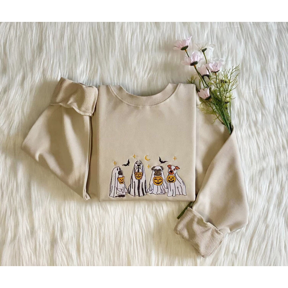 Halloween Ghost Dog Embroidered Sweatshirt Dog With Pumpkin And Bat Embroidered Hoodie Halloween Moon Sweater Crew Neck Sweatshirt.jpg