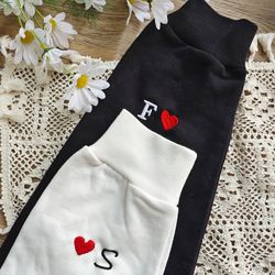 custom embroidered initial heart personalized crewneck sweatshirt,initial on sleeve embroidery sweatshirt,valentines day