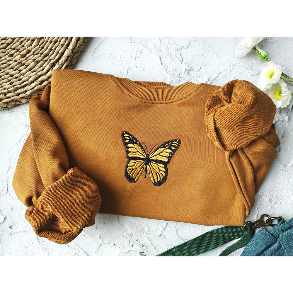 Butterfly embroidered sweatshirt,Brown sweatshirt crewneck,Fall Sweatshirt,vintage sweatshirt.jpg