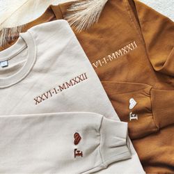 custom personalized anniversary date couples embroidered sweatshirt,couple sleeve initials sweatshirt,gifts for her
