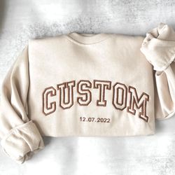 custom personalized embroidered sweatshirt alphabet embroidery college sweatshirt varsity sweatshirt
